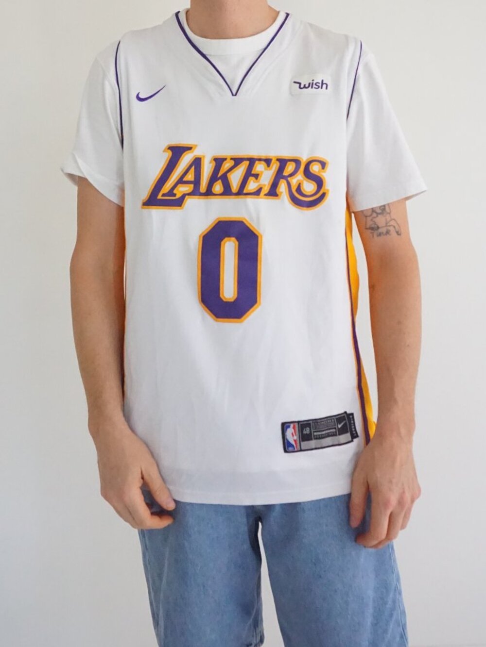Nike White Purple Los Angeles Lakers 0 NBA Basketball Authentic Player Jersey 48